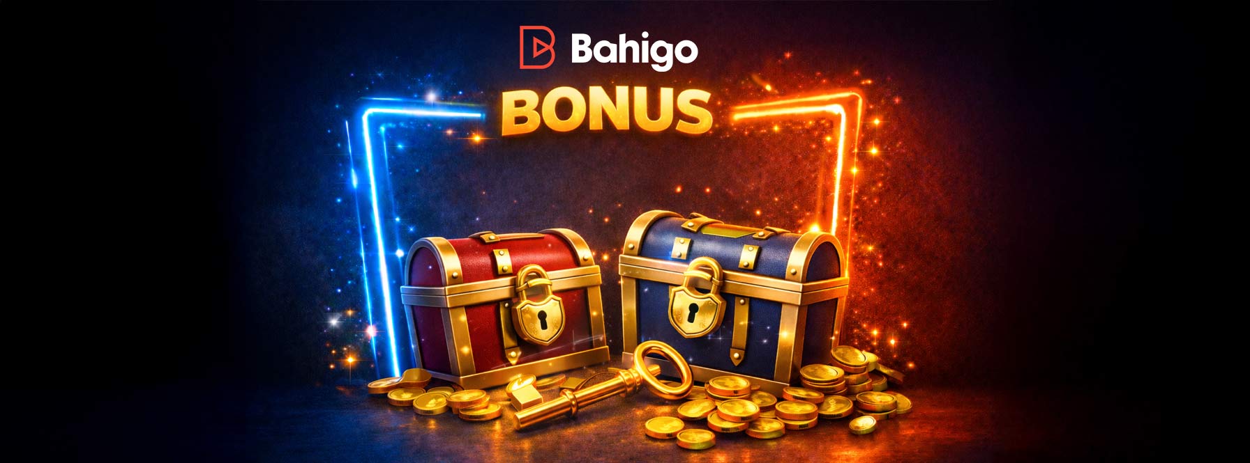 Bahigo bonus kampanyası, sandıklar ve altın paralarla bahis bonusu görseli