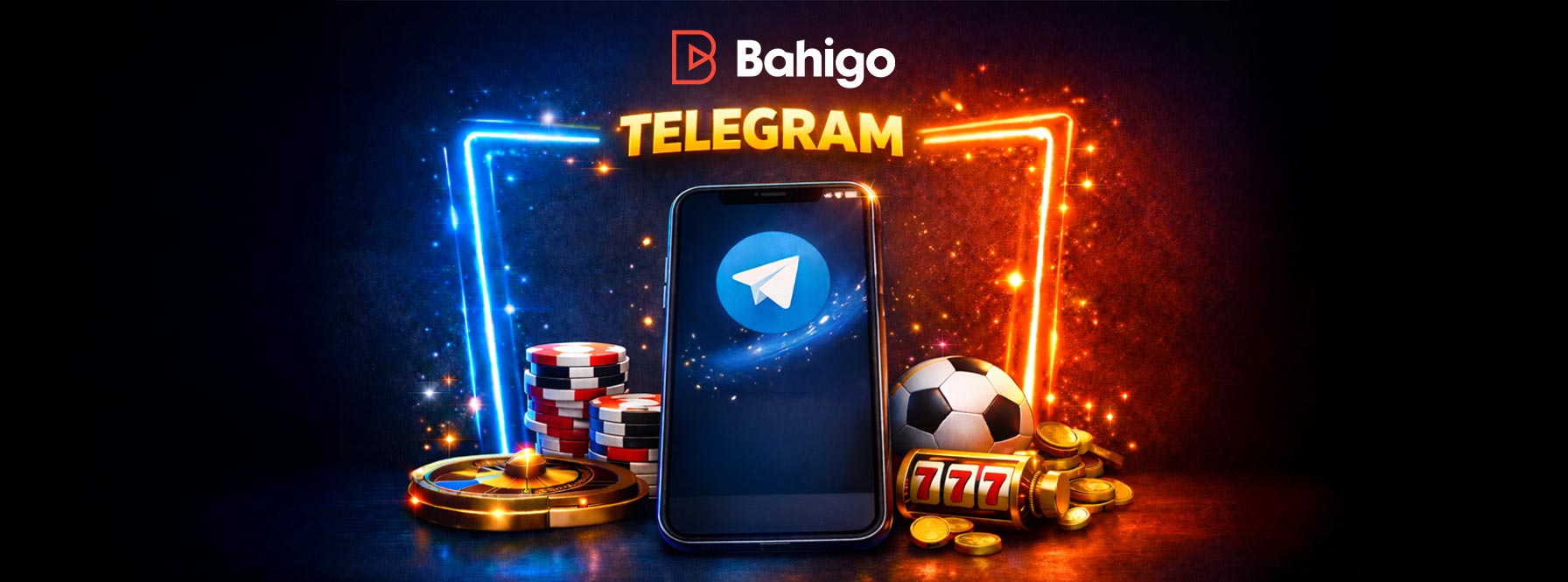 Bahigo Telegram kanalı, mobil Telegram logosu ve bahis teması